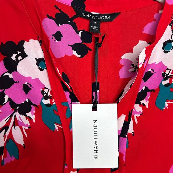 NWT 41 Hawthorn Breyson Pleated Sleeveless Red Floral Shirt Size M Stitch Fix - Picture 5 of 9